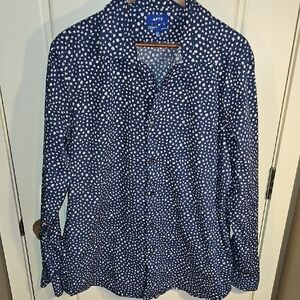 Apt. 9 MEN'S Blue and White Patterned Dress Shirt SIZE 17 1/2 Slim Flex Fit